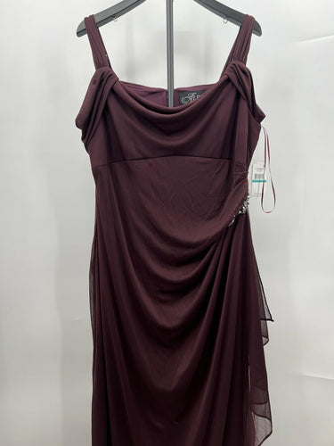 Alex Evenings Dress Wine Burgundy Draped Beaded Cold Shoulder Gown 16 Alex Evenings