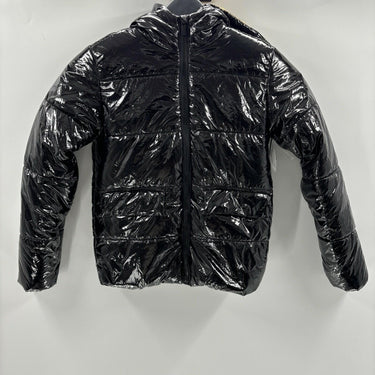 NWT Tahari Girl Full Zip Hooded Glossy Puffer Jacket, Black Size 10 Tahari