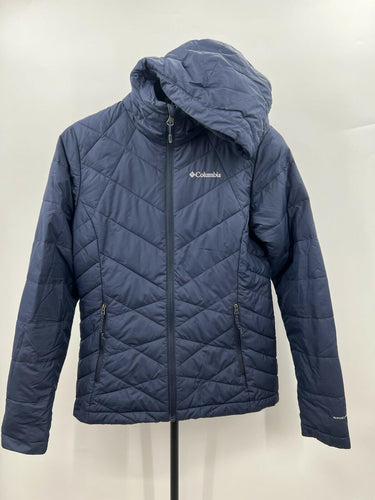 Columbia Omni Heat Hooded Jacket Navy Quilted Puffer Coat Womens XS Columbia