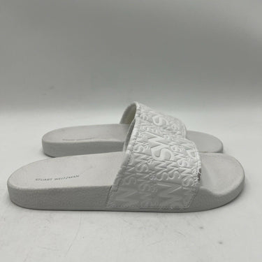 Stuart Weitzman SW Skater Pool Slide in white embossed leather Size 9B Stuart Weitzman