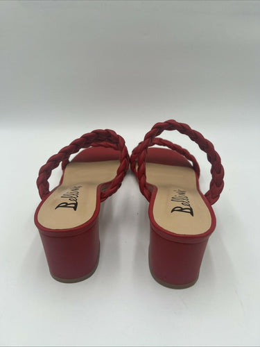 Women’s Bellini Fuss Sandals Red Smooth Braided Strap Sandals Heels Size 8.5 Bellini