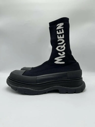 Alexander McQueen Men's Graffiti Ribbed Knit Tread Slick Boots Size 42 Alexander McQueen