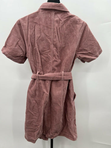Topshop Dusty Rose Corduroy Belted Button Front Shirt Dress Mini - US 6