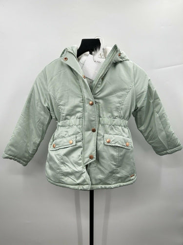 Tahari Girl light green puffer jacket rose good buttons hooded size 6 Tahari
