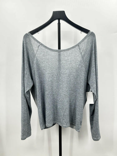 Wst Cst Fabletics Woman’s heather gray pullover draped, twist-back design Size L Wst Cst