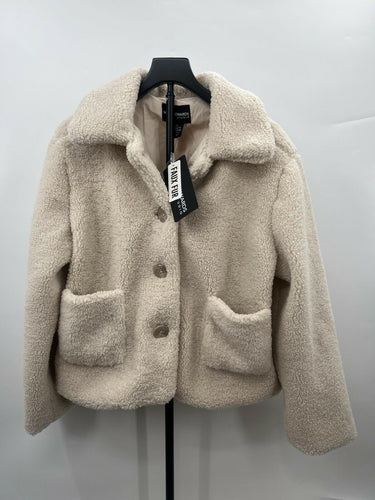 Mark Edwards Studio Jacket Womens Cream Faux Fur Teddy Sherpa Button Warm XL Cream
