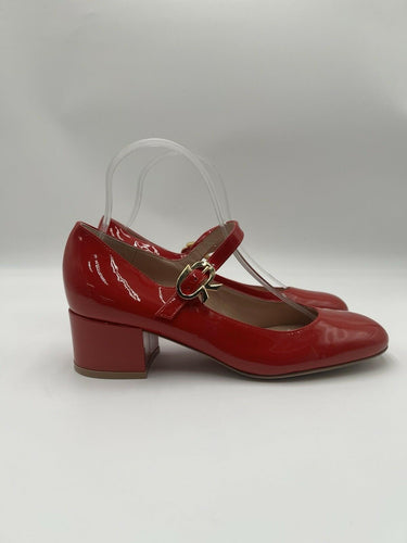 Gianvito Rossi Mary Ribbon block heel pump in tabasco red patent leathe Size 37 GIANVITO ROSSI