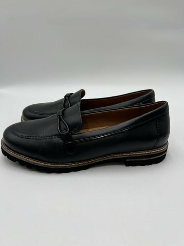 Trotters Black Leather Lug Loafers Bow Size 9.5