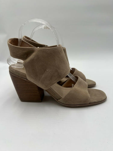 Isola Taupe Suede Block Heel Sandals Open Toe Side Zip Womens Size 9
