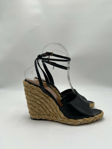 Saint Laurent Paloma 95 leather espadrille wedge sandals in black Size 37.5 Saint Laurent