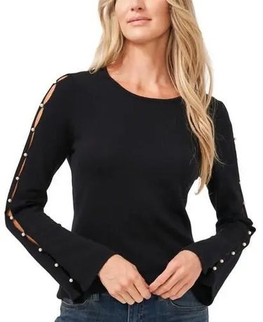 CeCe Beaded Cut-Out Sweater Black Size XS Cece
