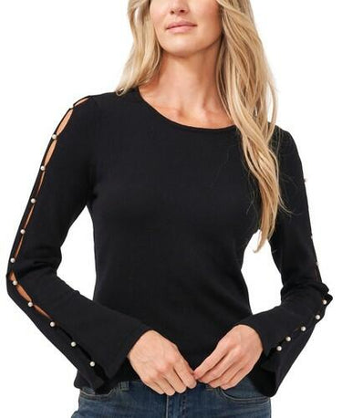CeCe Beaded Cut-Out Sweater Black Size XS Cece