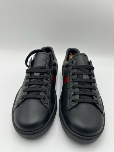 Men’s Gucci Ace black leather sneakers web stripe red snake Size 7UK