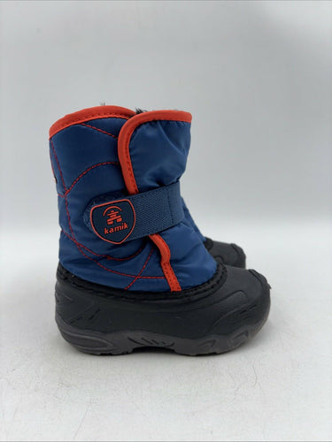Kamik Snowbug 3 Toddler Snow Boots Black Blue Faux Fur Lined Waterproof Size 8 Kamik