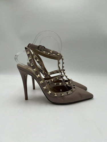 Women’s VALENTINO GARAVANI Rockstud 100mm leather pumps Color Beige Size 37 Valentino