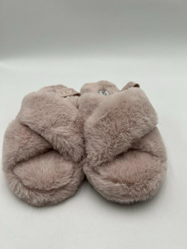 BCBG Generation Blush Faux Fur Cross Slides Size 6