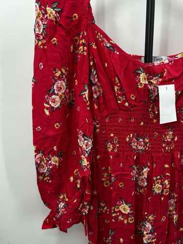 Velvet Torch Woman’s red ditsy floral dress sweetheart neckline Size L