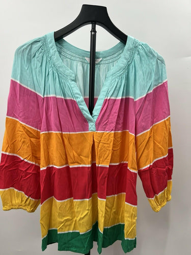 Crown & Ivy Top Womens Colorblock Stripe Tunic Blouse Split Neck 3/4 Sleeve M Split