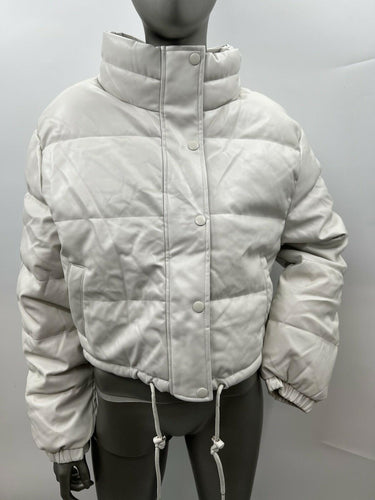 NWD Women’s Love Tree Full Zip Snap Faux Leather Puffer White Jacket Size M Love Tree