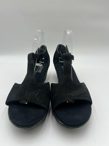 Munro American Black Suede T-Strap Wedge Sandals Platform Size 11
