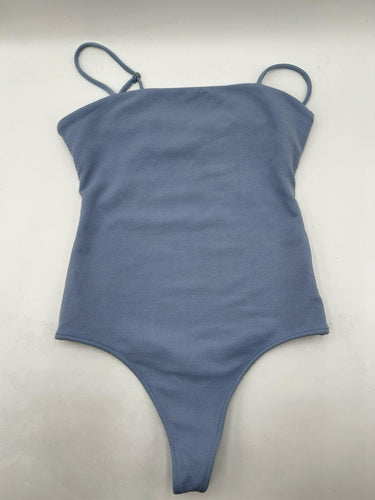 Show Me Your Mumu Blue bodysuit ribbed material, adjustable spaghetti straps S Mumu