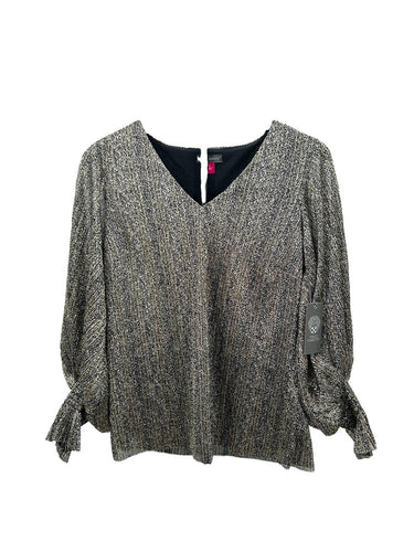 Vince Camuto women's metallic long-sleeve smocked-cuff Woman’s blouse Size S Vince Camuto