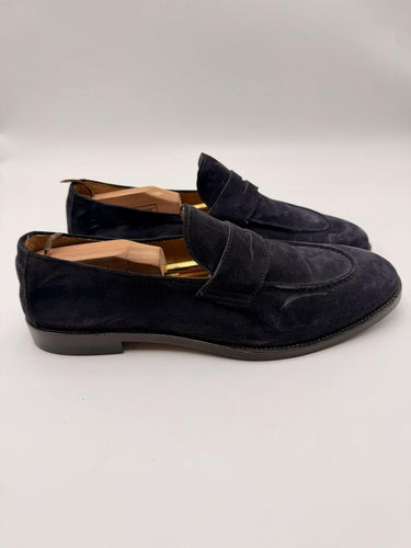 Mens Brunello Cucinelli Navy Blue suede penny loafers Size 45 Brunello Cucinelli