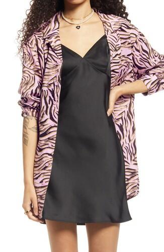 BP Print Button-Up Shirt in Pink Bouquet Retro Zebra Size X-Large BP BE PROUD