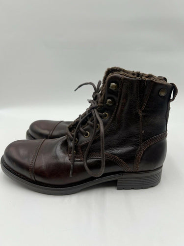 Pajar Canada Brown Leather Faux Fur Lace Up Zip Boots Size 9