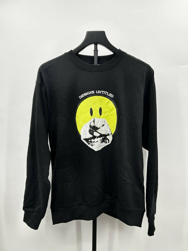 Designs Untitled crewneck Woman Black Sweatshirt Yellow Smiley Graphic Size S Designs Untitled