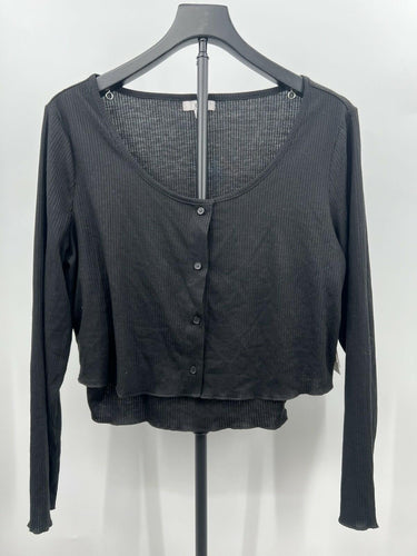 BP Black Ribbed 2 Piece Cami Cardigan Set Cropped Button Top 1X BP