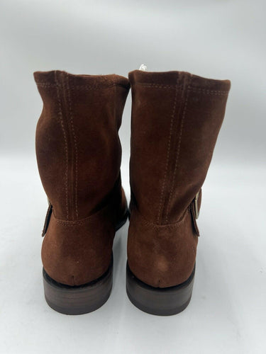 FRYE Natalie Short Engineer Brown Suede Buckle Ankle Boot Womens SIZE 6.5 M Frye