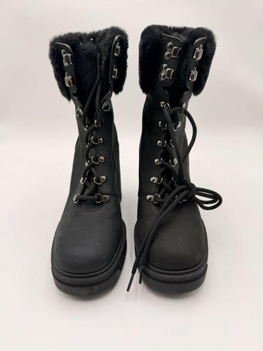 Women’s Moncler Claudia Faux Fur-Trimmed Nubuck Ankle Boot Size 38 Moncler