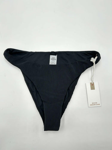Good American Woman’s black ribbed high-cut bikini bottom size 2 Good American