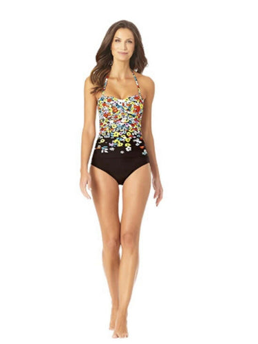 Anne Cole Twist-Front Shirred 1-Piece Swimsuit for Ladies - Flower Field - 8 Anne Cole