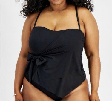Becca Etc Plus Size Color Code Side-Tie Tankini Top - Black 1X BECCA
