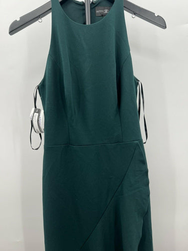 Betsy & Adam Emerald Green Mermaid Maxi Dress High Neck Ruffle Wedding 2 Betsy & Adam
