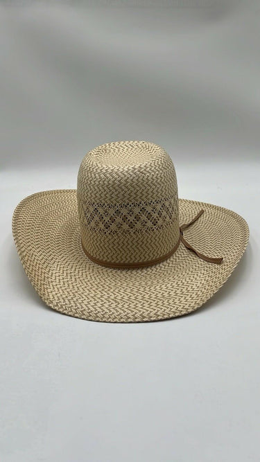 Resistol Two Tone Straw Cowboy Hat Open Crown Wide Flat Brim Long Oval 6 3/4 Resistol