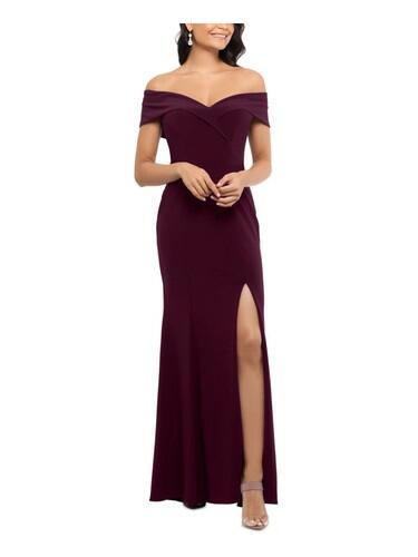 Xscape Long Over-The-Shoulder Dress Wine 8 Xscape