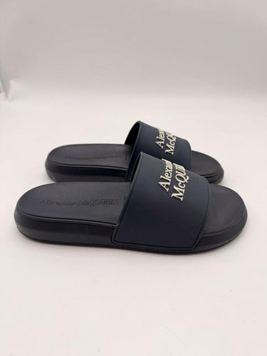 Alexander McQueen Womens Logo Pool Rubber Slides Sandals Navy Size 35.5 Alexander McQueen