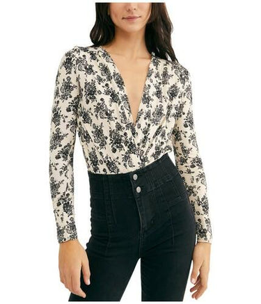 Free People Printed Turnt Bodysuit Ecru Combo MD (Women's 8-10) Free People