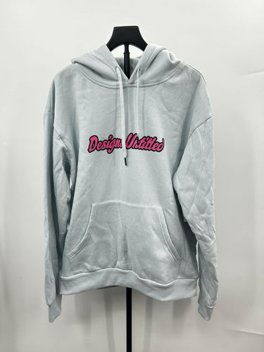 Designs Untitled Womans baby blue hoodie Pink Letters Size L Designs Untitled
