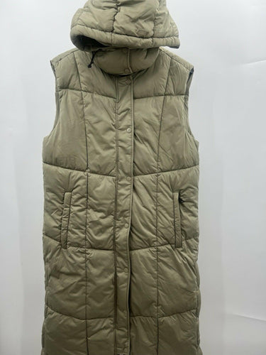 Avec Les Filles Vest Womens Green Sage Long Puffer Hooded Quilted Snap Zip M Avec Les Filles