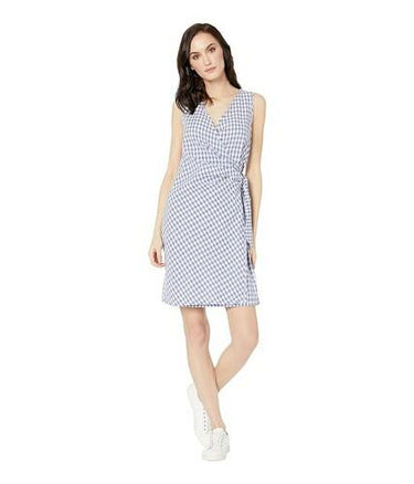 Tribal Gingham Sleeveless Wrap Dress (True Blue) Women's Dress SIZE XL Tribal
