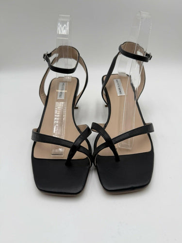 Women’s Saks Fifth Avenue black Leather sandals minimalist Heels Size 8.5M