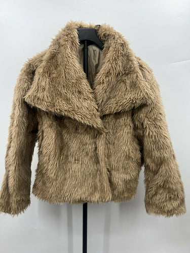 One & Only Jacket Womens Tan Camel Faux Fur Shaggy Teddy Coat Oversized S Only & One