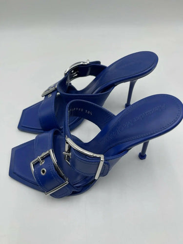 Alexander McQueen 100mm Buckled Leather Sandals electric blue leather Size 38.5 Alexander McQueen