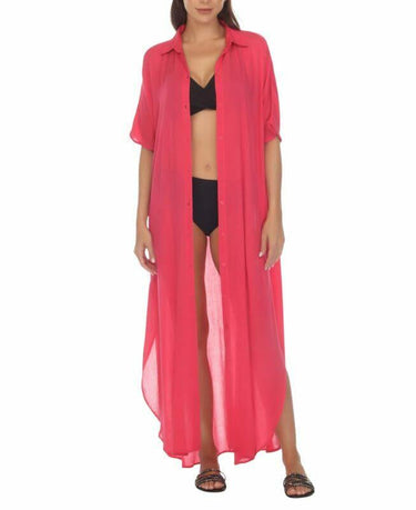 Raviya Women's Button-Down Maxi Dress Cover-Up (Raspberry, Medium)