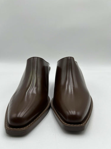 Women’s Fendi Vitello Abrasivato FF Cut Mules in a brown leather Size 37
