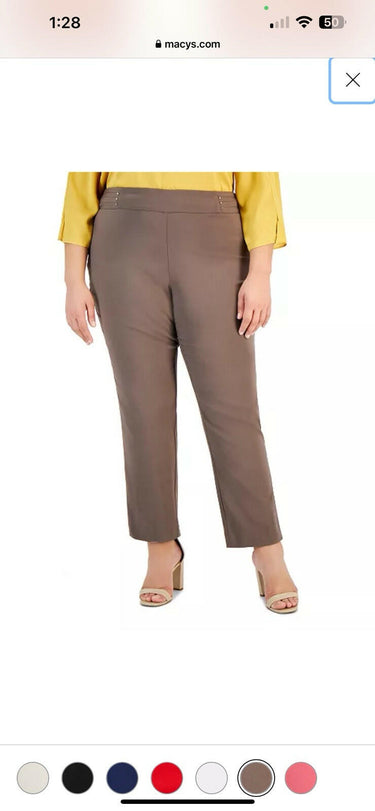 JM Collection Women's Brown Clay Tummy Control Pull-On Slim Pants Plus Size 1X JM Collection